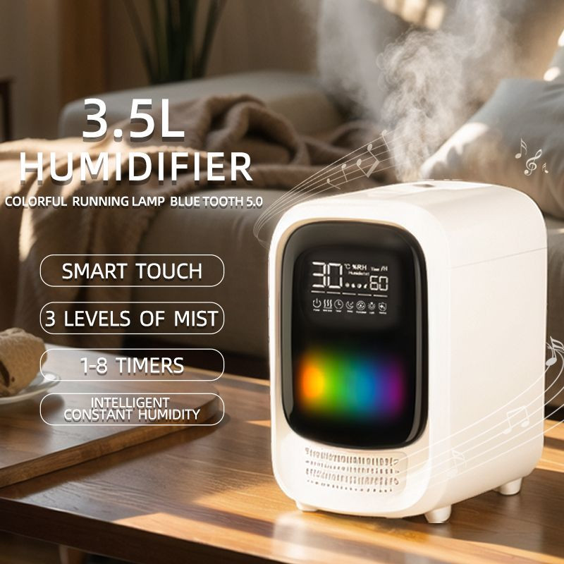 Intelligent Humidifier with Bluetooth Music, UV-C Deep Sterilization and Quiet Operation.